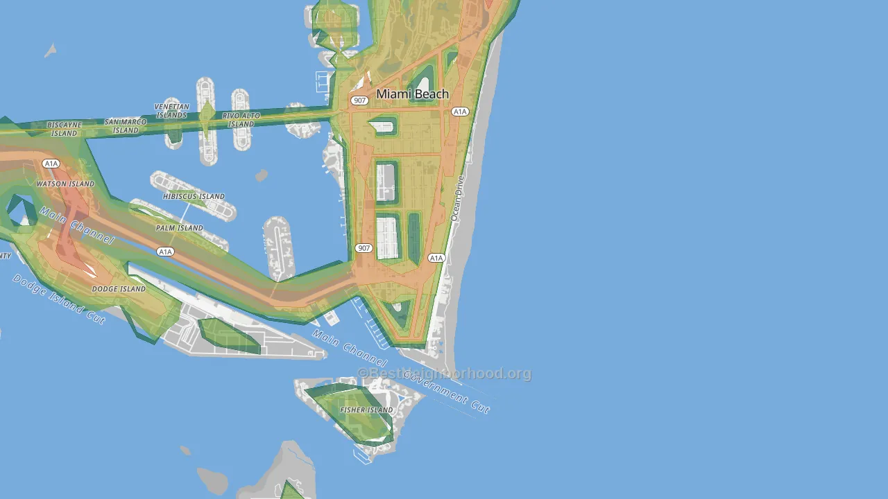 South Beach Miami Beach, Miami Beach, FL Map of Noise Levels in South Beach Miami Beach