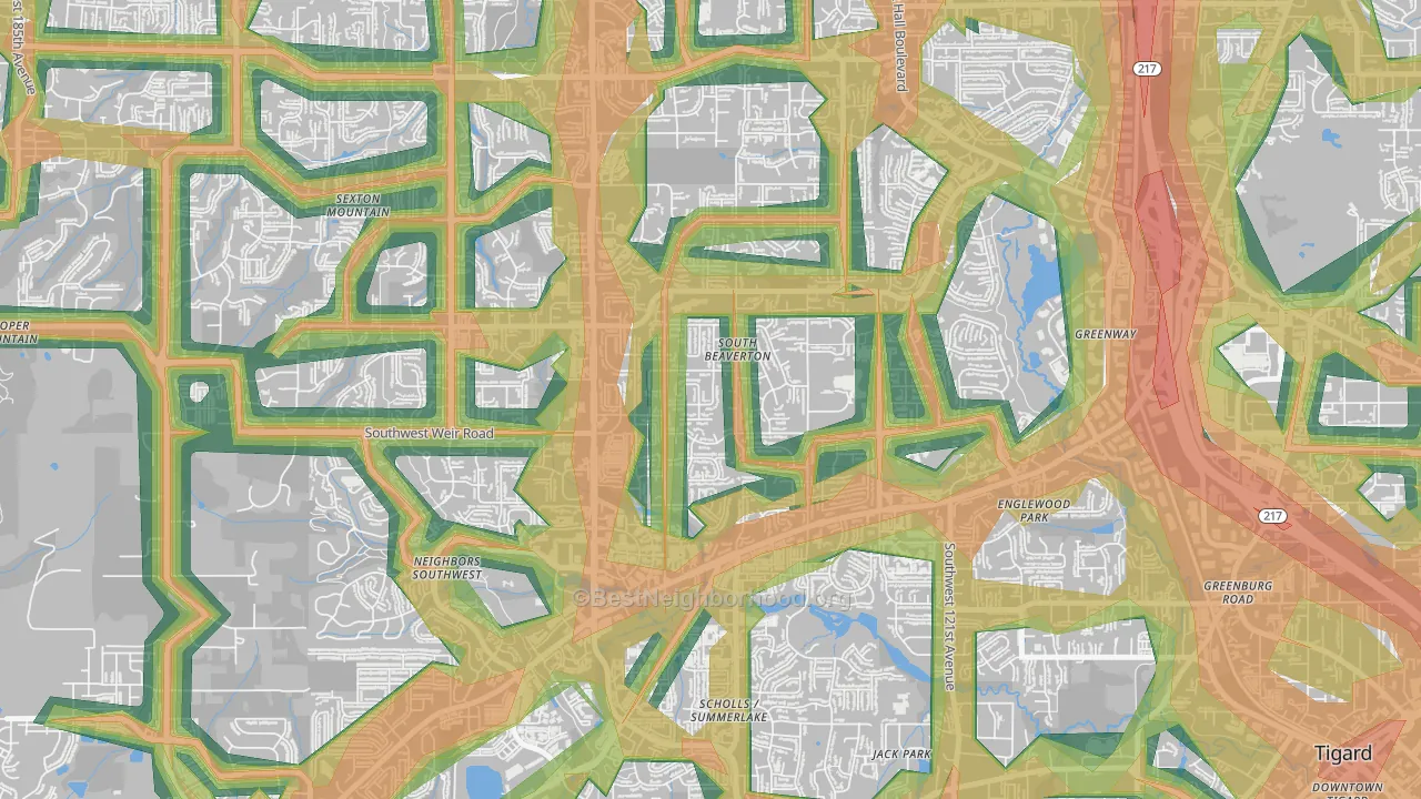 South Beaverton, Beaverton, OR Map of Noise Levels in South Beaverton