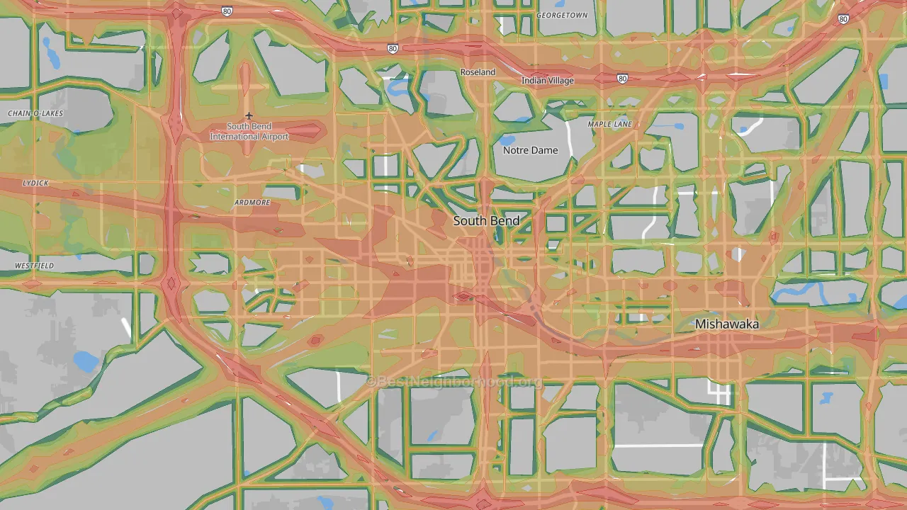 South Bend, IN Map of Noise Levels in South Bend