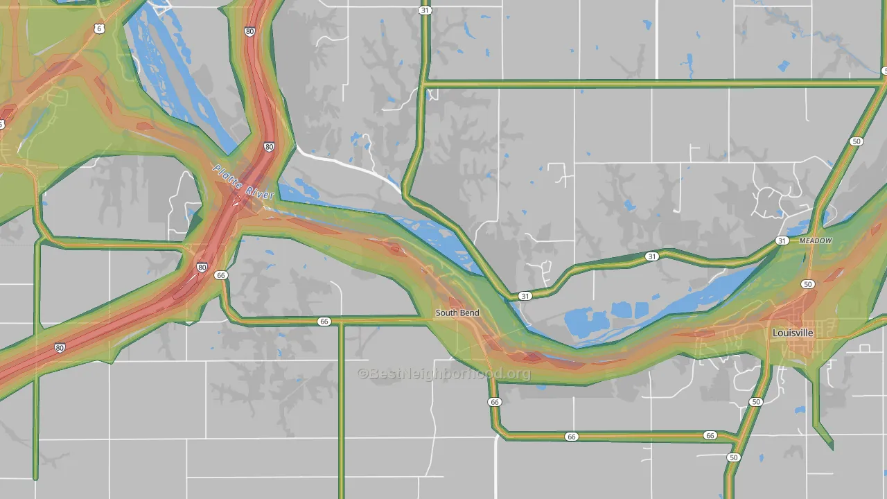 South Bend, NE Map of Noise Levels in South Bend