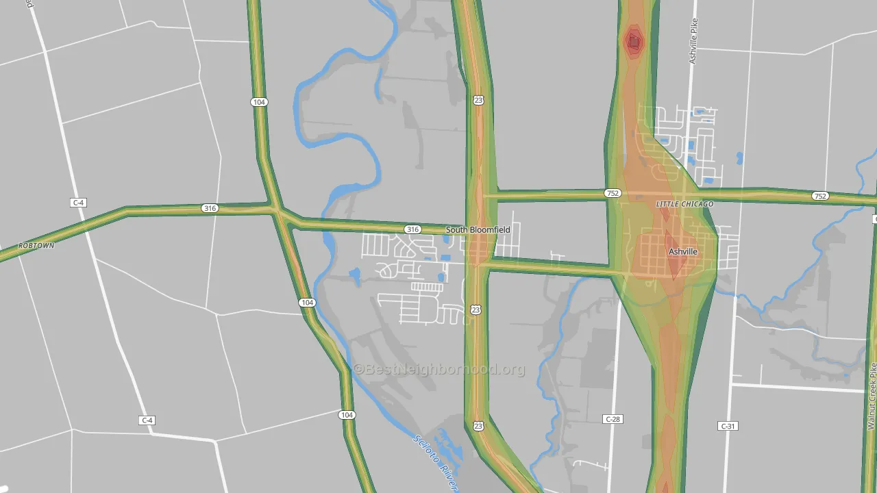 South Bloomfield, OH Map of Noise Levels in South Bloomfield