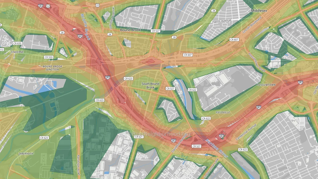 South Bound Brook, NJ Map of Noise Levels in South Bound Brook