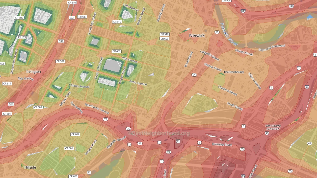 South Broad Street, Newark, NJ Map of Noise Levels in South Broad Street
