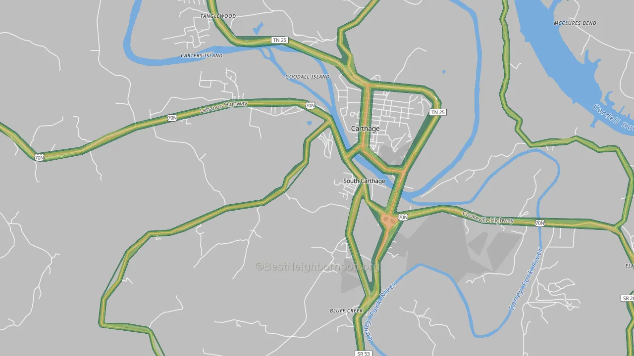South Carthage, TN Map of Noise Levels in South Carthage