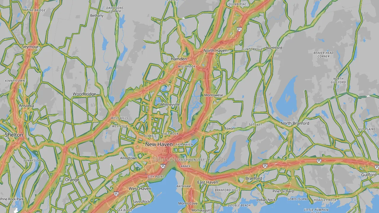 South Central Connecticut Planning Region, CT Map of Noise Levels in South Central Connecticut Planning Region