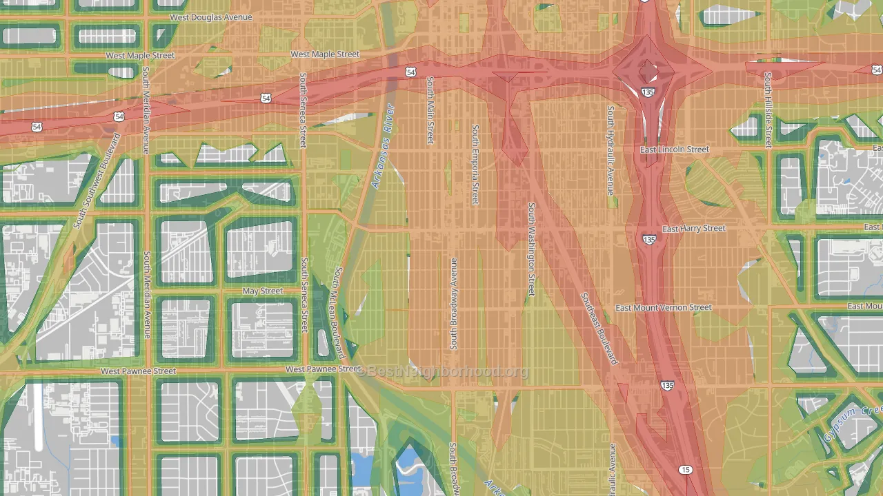 South Central Improvemen, Wichita, KS Map of Noise Levels in South Central Improvemen