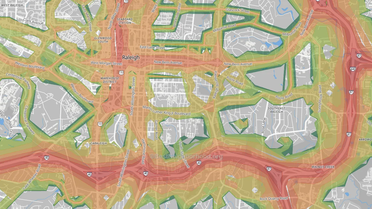 South Central, Raleigh, NC Map of Noise Levels in South Central