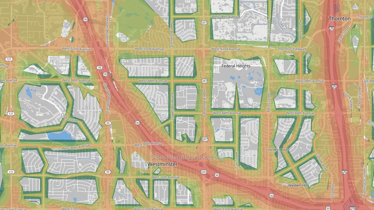 South Central Westminster, Westminster, CO Map of Noise Levels in South Central Westminster