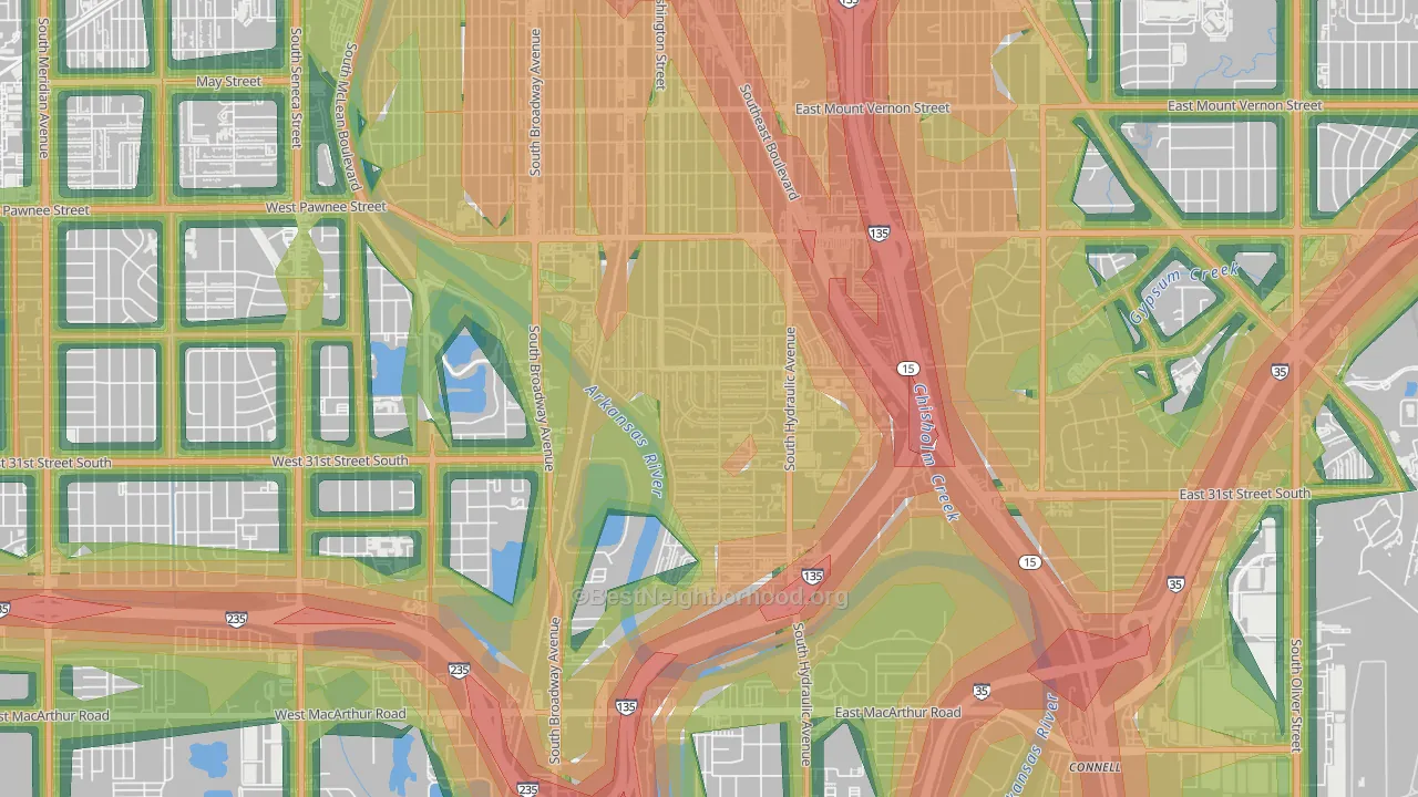 South City Community, Wichita, KS Map of Noise Levels in South City Community