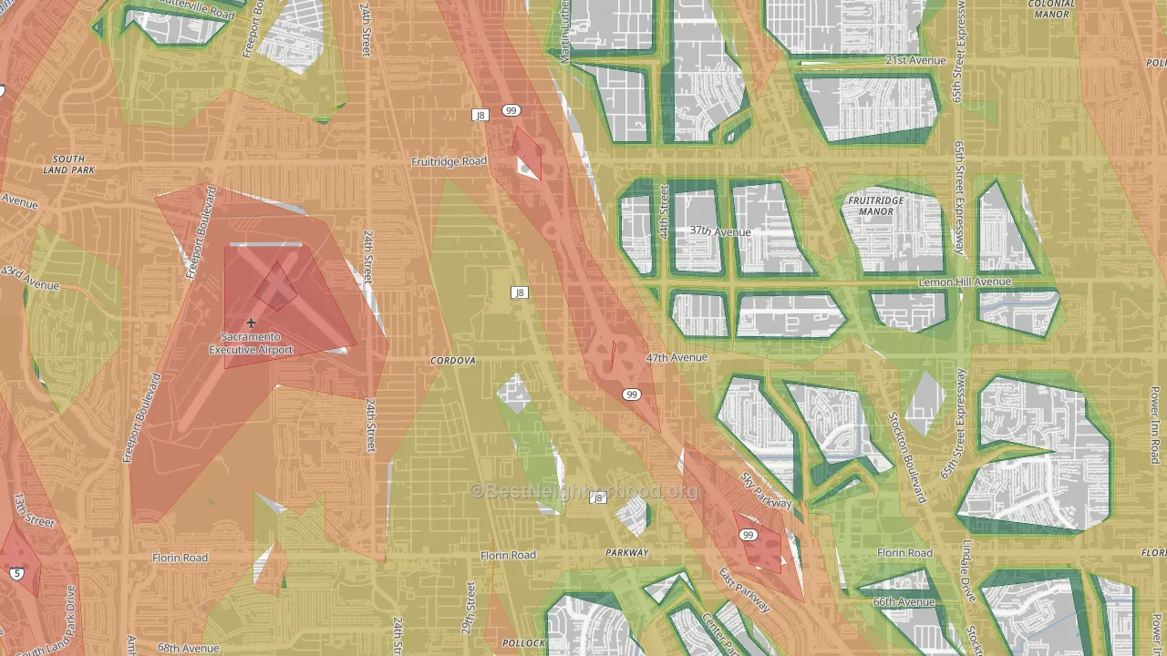 South City Farms, Sacramento, CA Map of Noise Levels in South City Farms