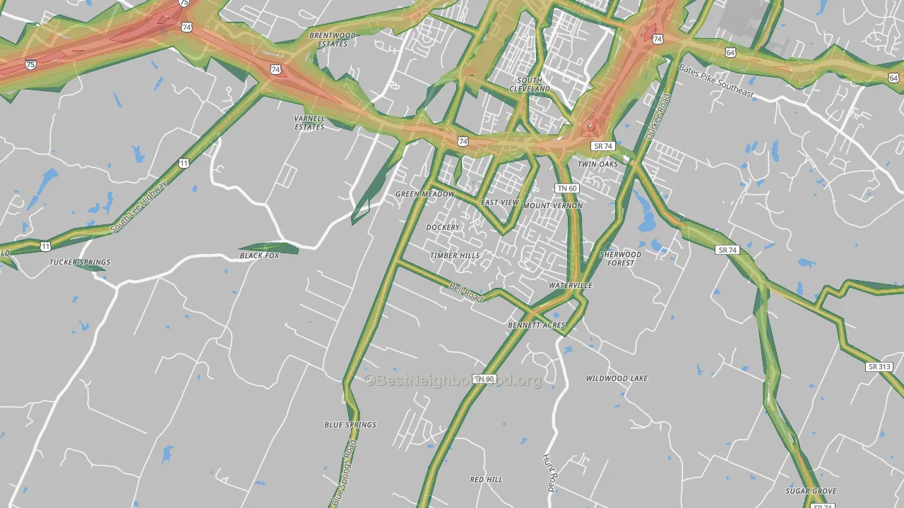 South Cleveland, TN Map of Noise Levels in South Cleveland