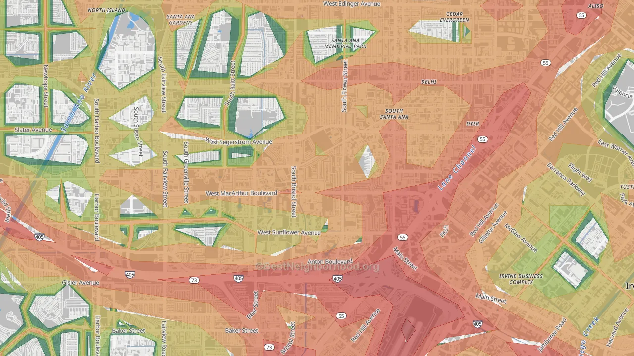 South Coast, Santa Ana, CA Map of Noise Levels in South Coast