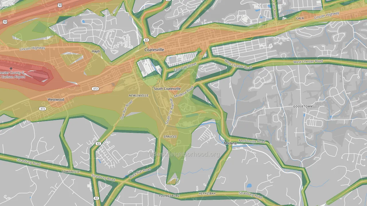 South Coatesville, PA Map of Noise Levels in South Coatesville