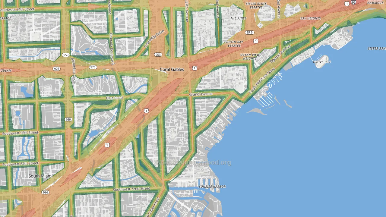 South Coconut Grove, Miami, FL Map of Noise Levels in South Coconut Grove