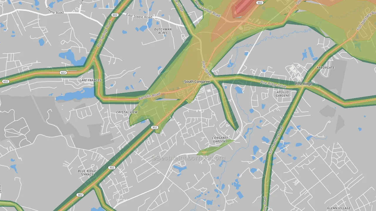 South Congaree, SC Map of Noise Levels in South Congaree