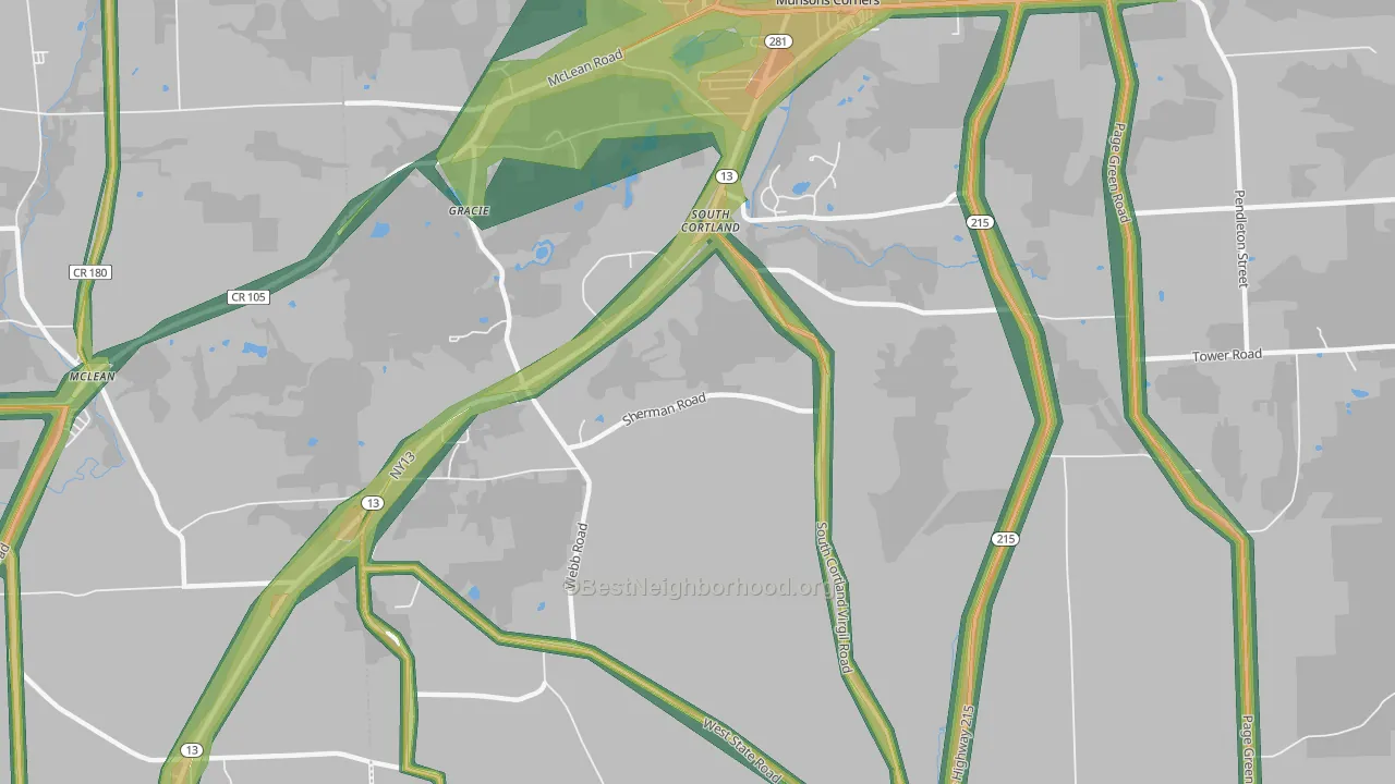 South Cortland, NY Map of Noise Levels in South Cortland