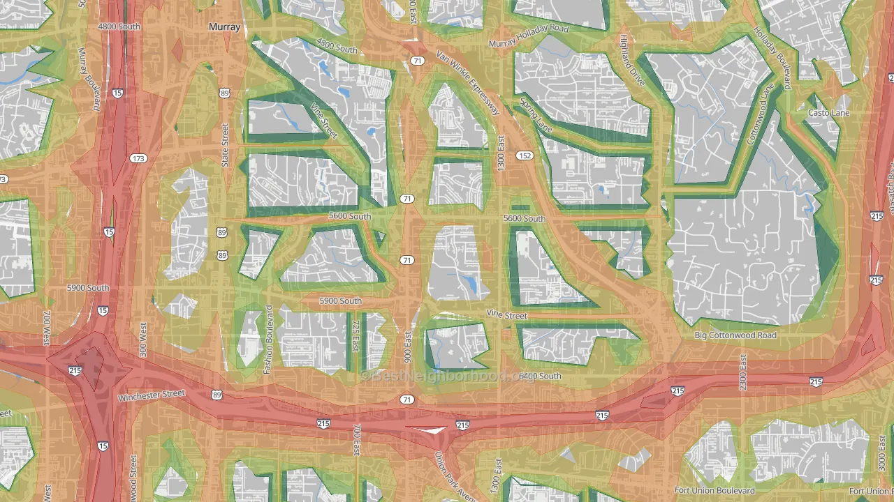 South Cottonwood Acres, Murray, UT Map of Noise Levels in South Cottonwood Acres