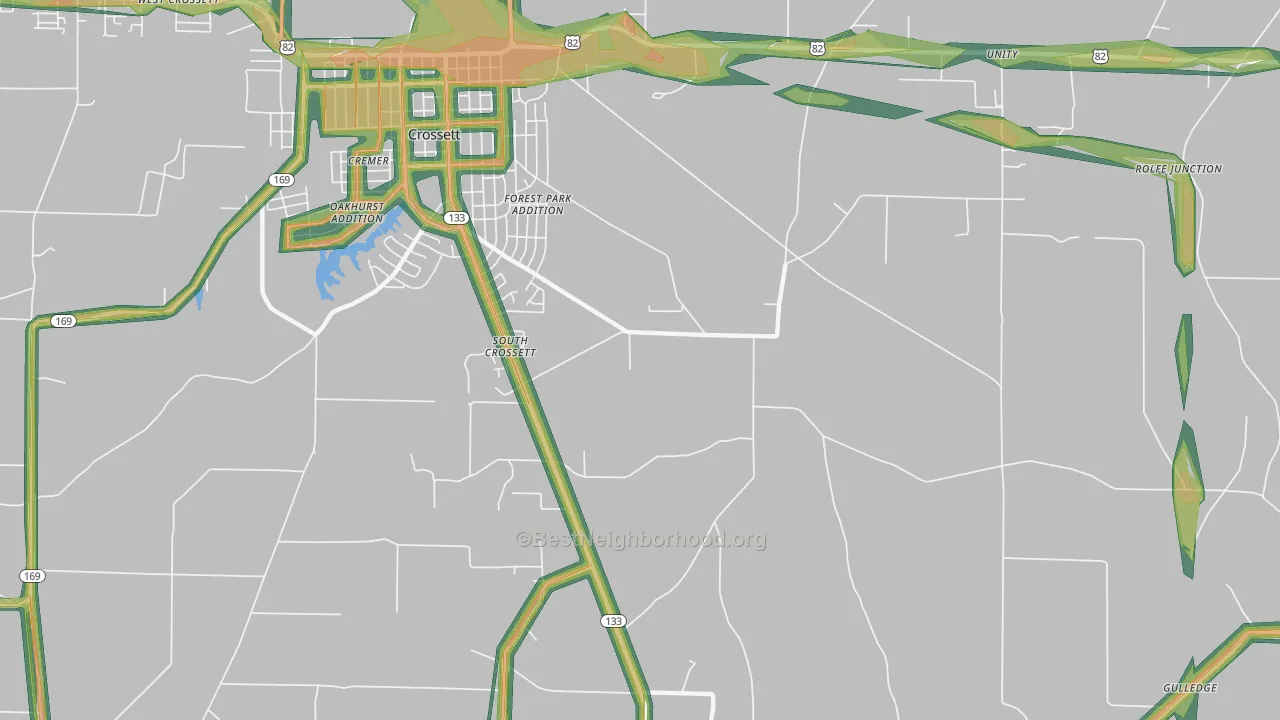 South Crossett, AR Map of Noise Levels in South Crossett