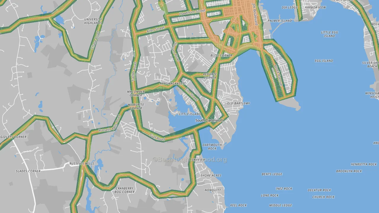 South Dartmouth, MA Map of Noise Levels in South Dartmouth