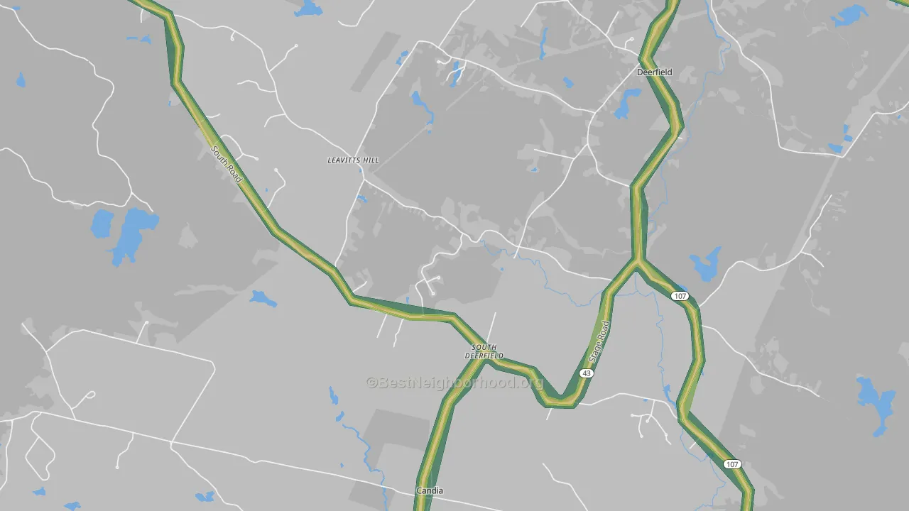 South Deerfield, NH Map of Noise Levels in South Deerfield