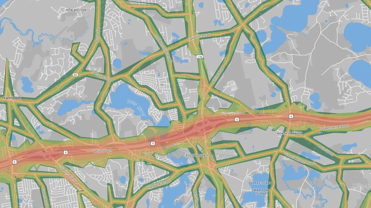 South Dennis, MA Map of Noise Levels in South Dennis