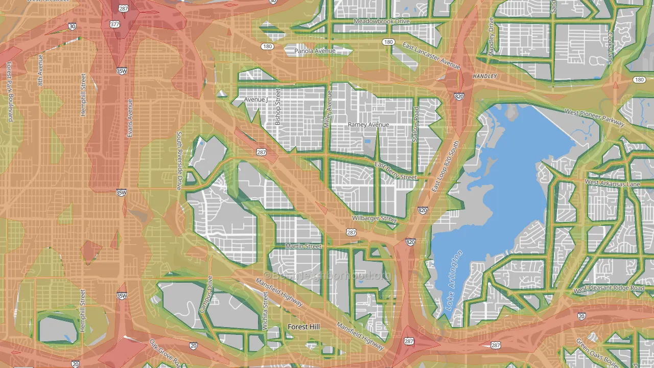 South East, Fort Worth, TX Map of Noise Levels in South East