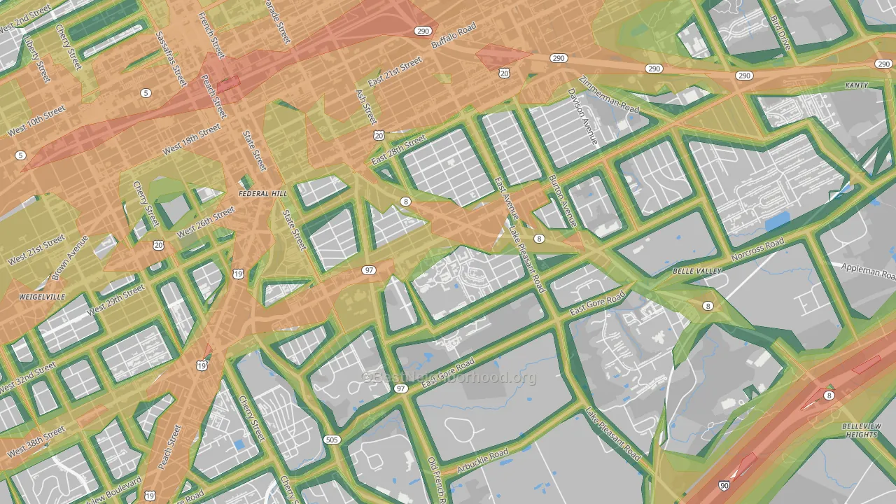South East Hills, Erie, PA Map of Noise Levels in South East Hills
