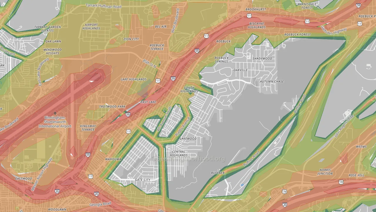 South East Lake, Birmingham, AL Map of Noise Levels in South East Lake