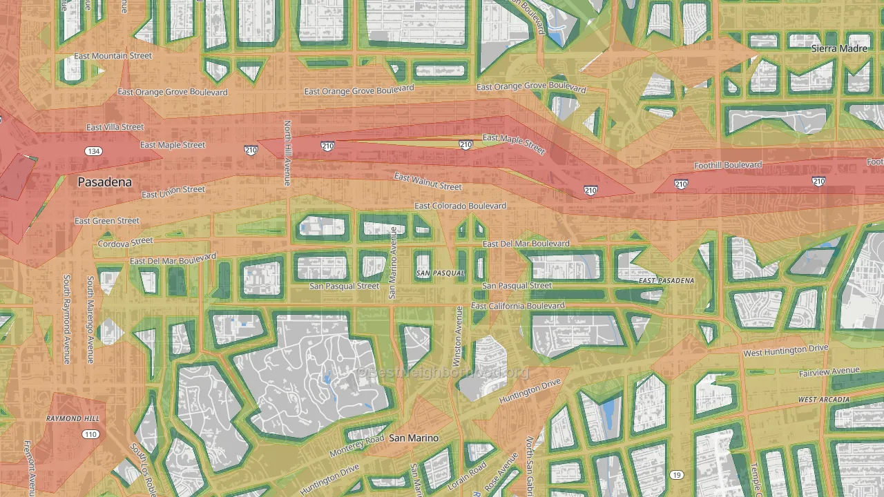 South East, Pasadena, CA Map of Noise Levels in South East