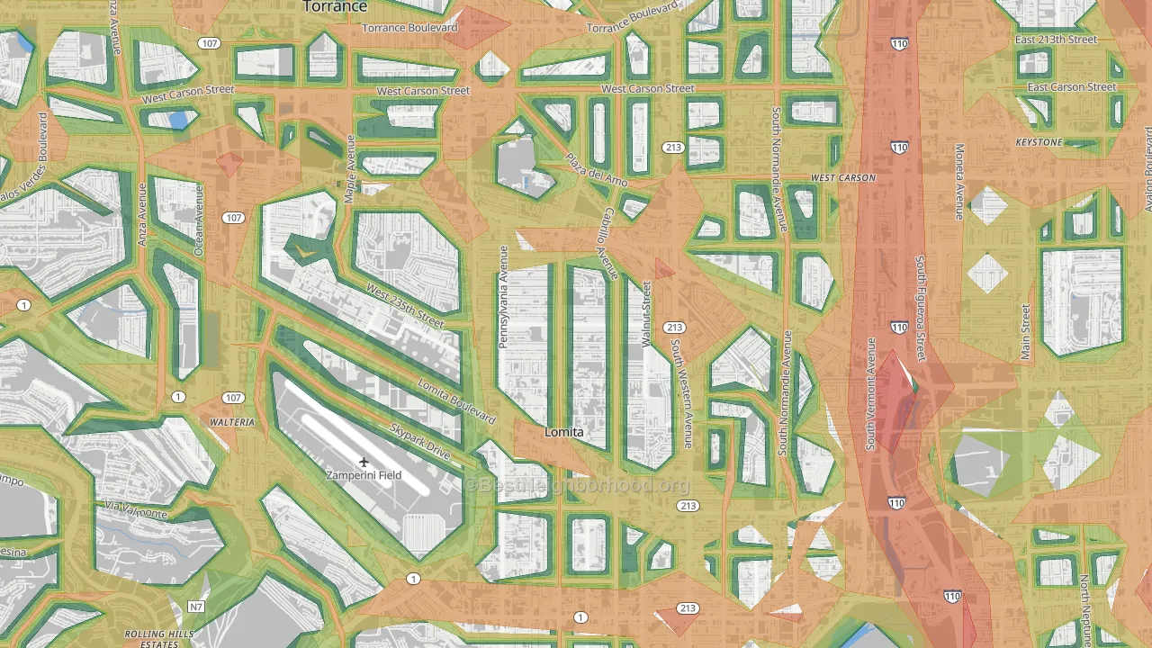 South East Torrance, Torrance, CA Map of Noise Levels in South East Torrance
