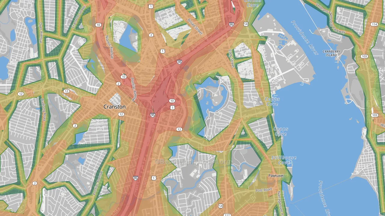 South Elmwood, Providence, RI Map of Noise Levels in South Elmwood