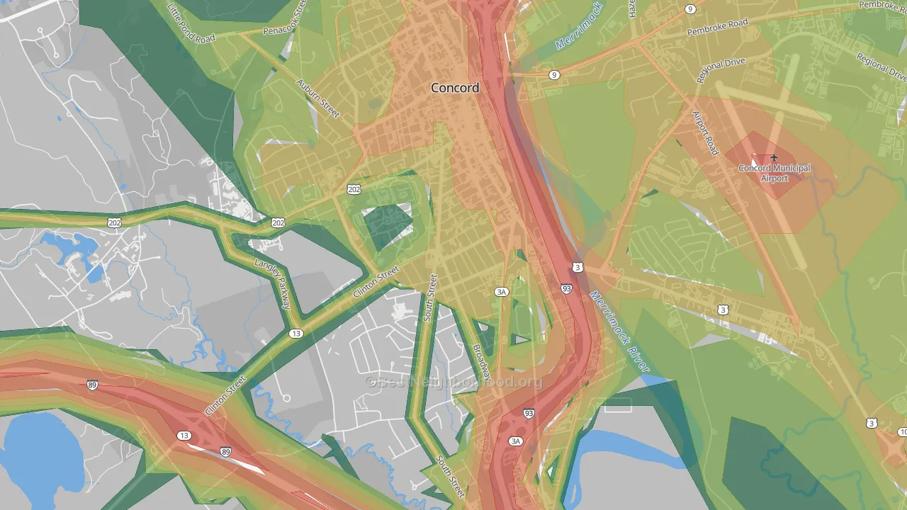 South End, Concord, NH Map of Noise Levels in South End