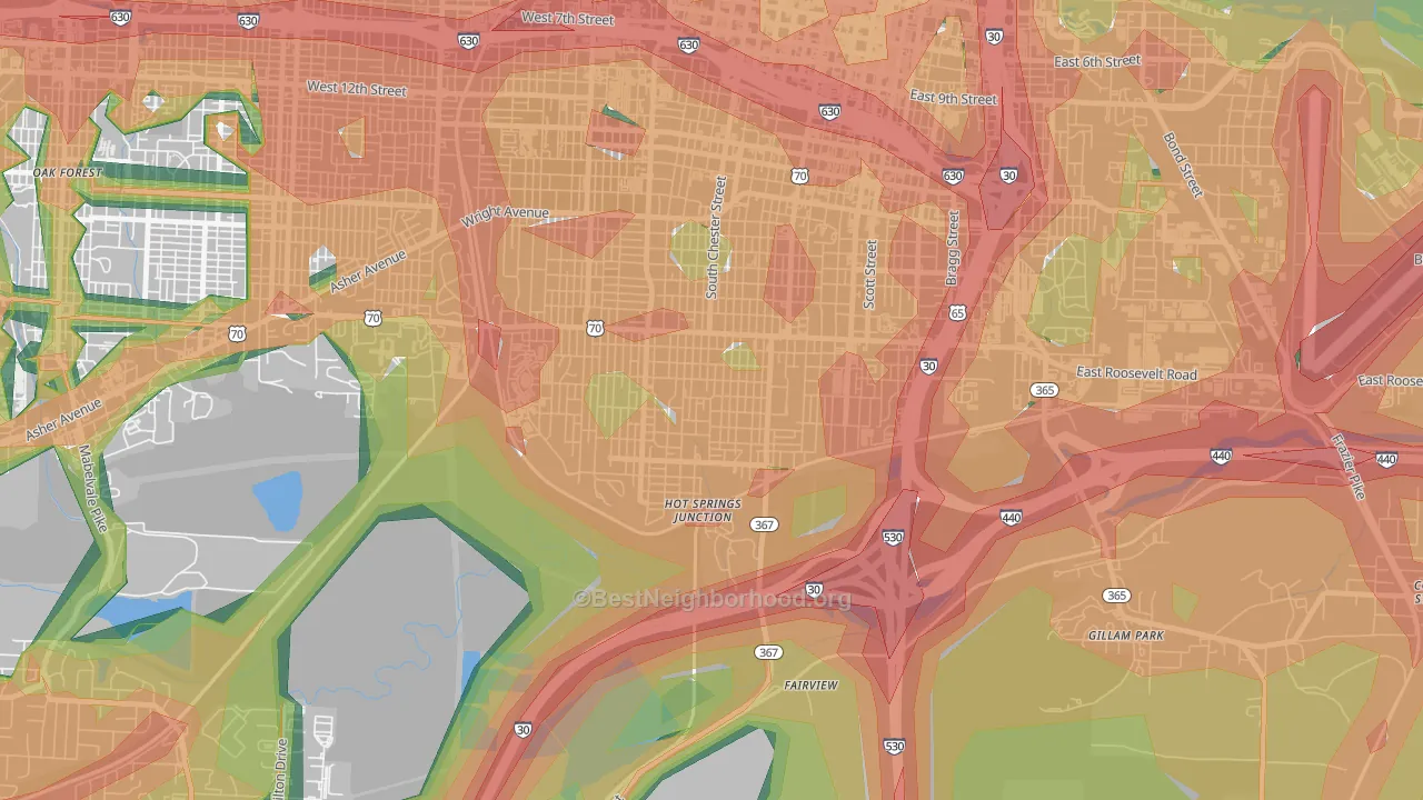 South End, Little Rock, AR Map of Noise Levels in South End