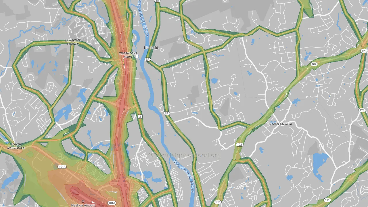South End, Nashua, NH Map of Noise Levels in South End