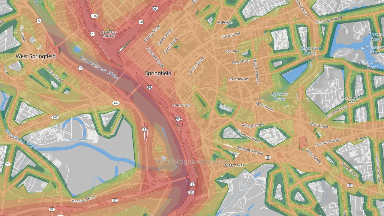 South End Springfield, Springfield, MA Map of Noise Levels in South End Springfield