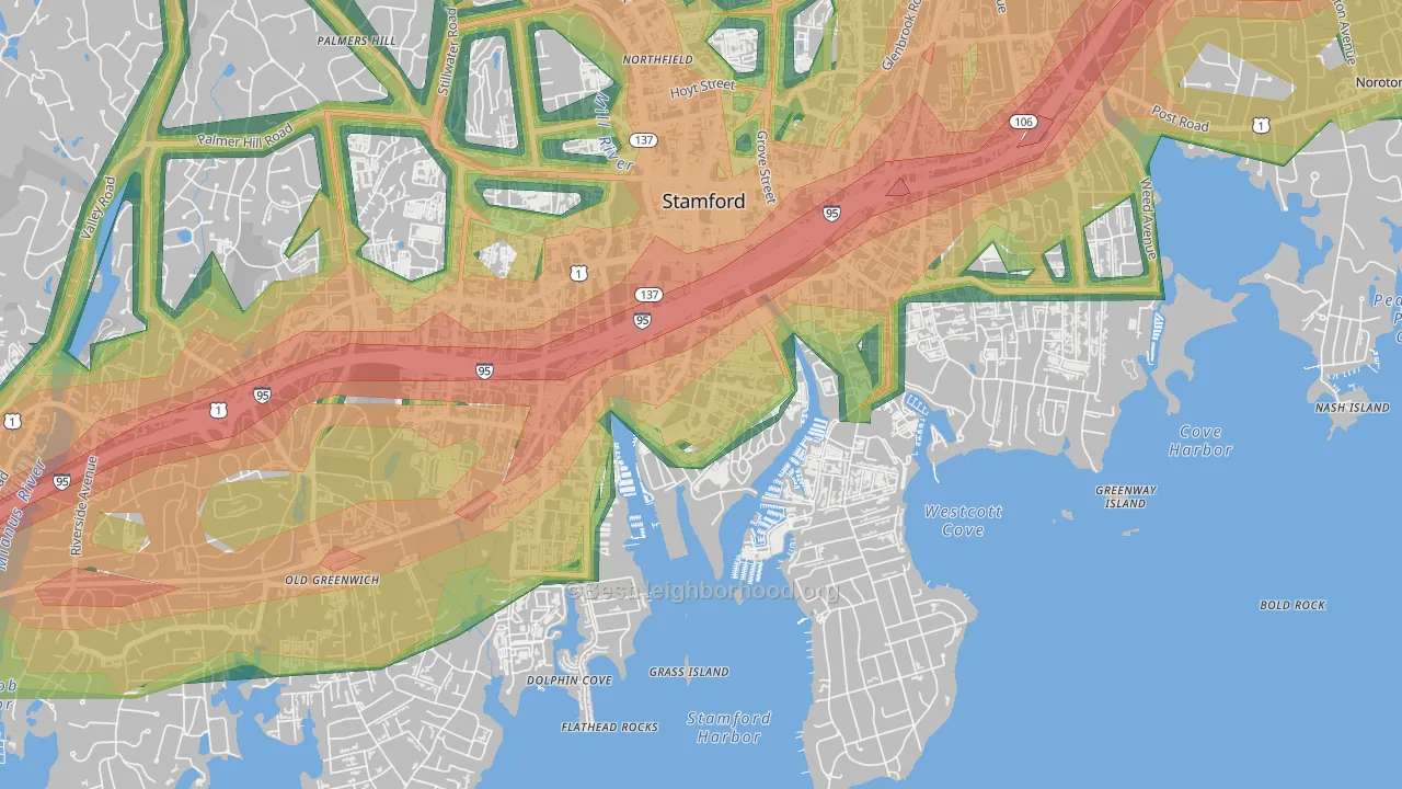 South End Stamford, Stamford, CT Map of Noise Levels in South End Stamford