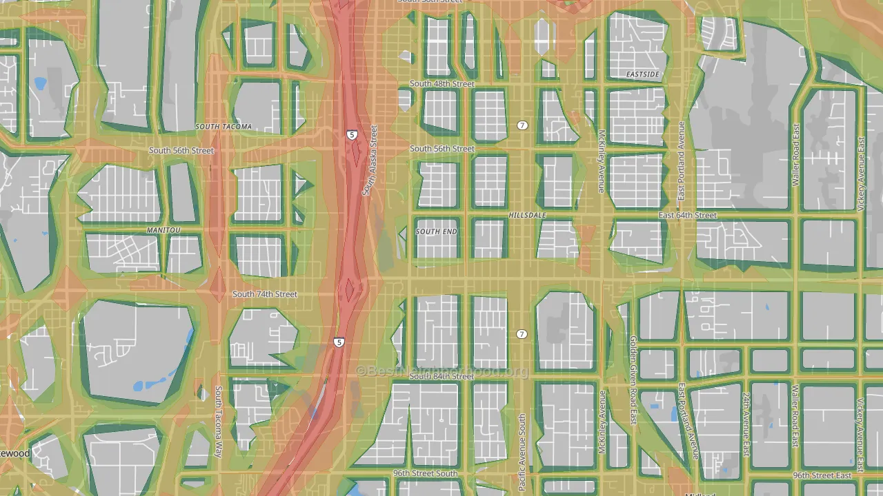 South End, Tacoma, WA Map of Noise Levels in South End