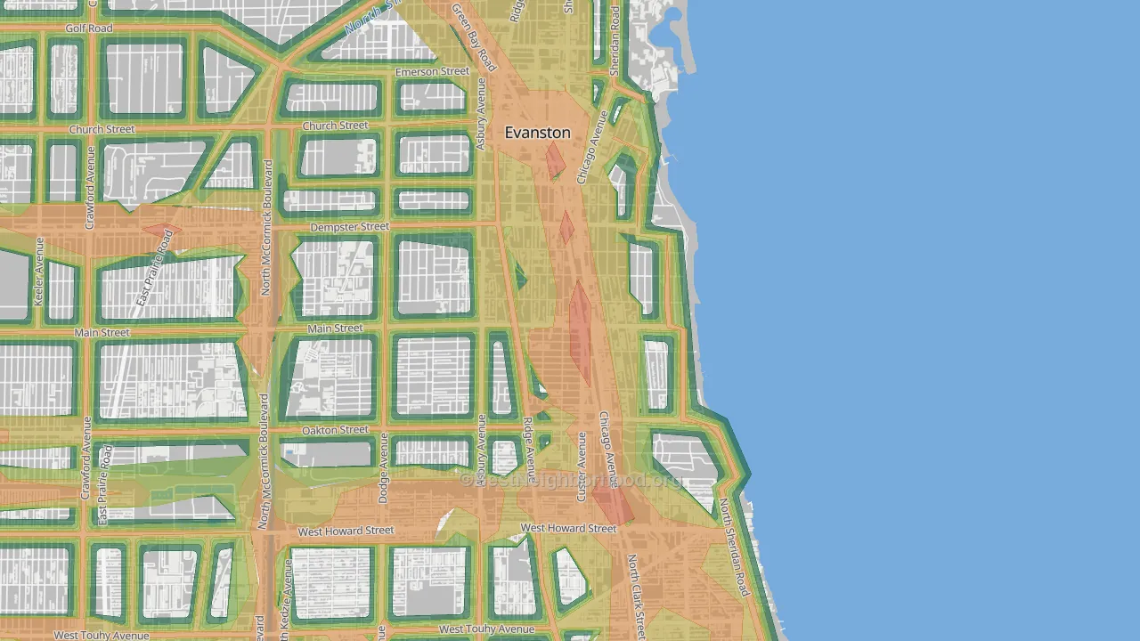 South Evanston, Evanston, IL Map of Noise Levels in South Evanston