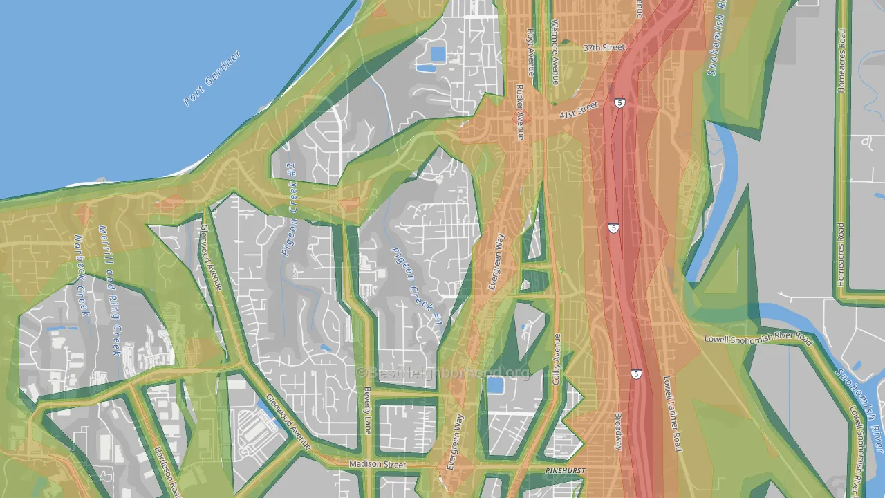 South Forest Park, Everett, WA Map of Noise Levels in South Forest Park