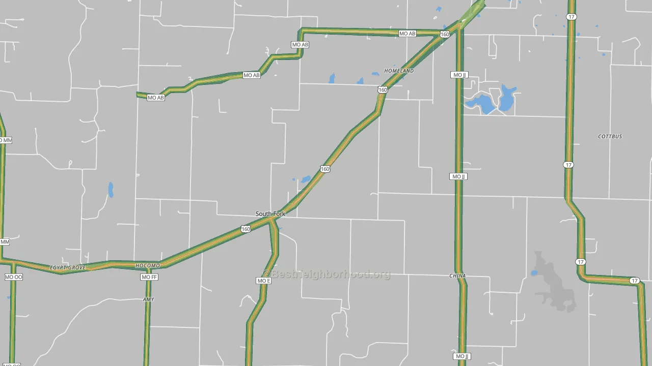South Fork, MO Map of Noise Levels in South Fork