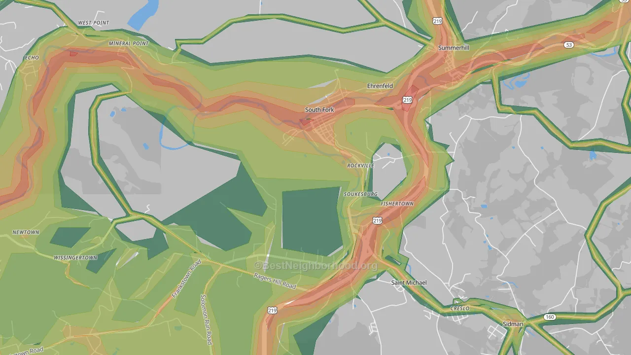 South Fork, PA Map of Noise Levels in South Fork
