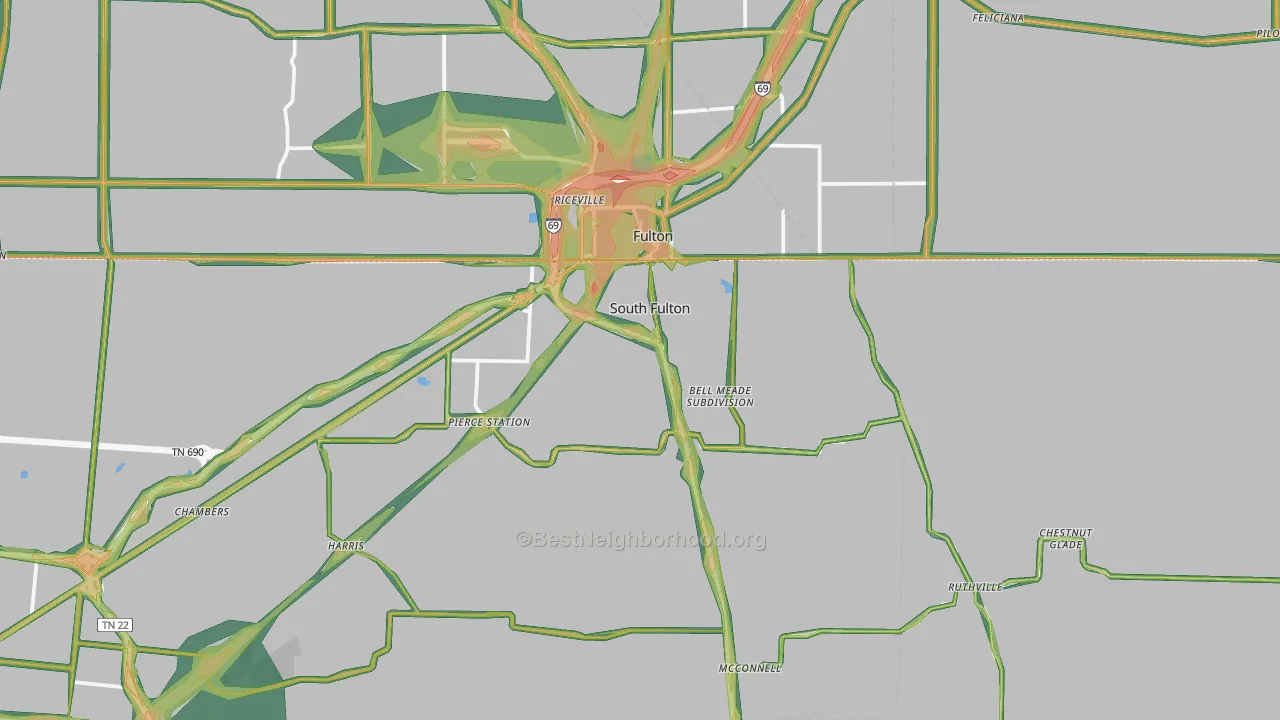 South Fulton, TN Map of Noise Levels in South Fulton