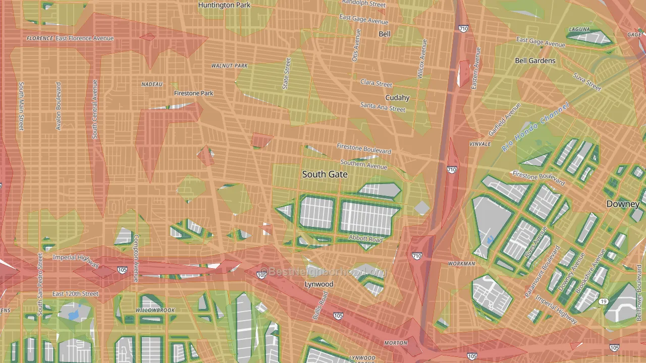 South Gate, CA Map of Noise Levels in South Gate