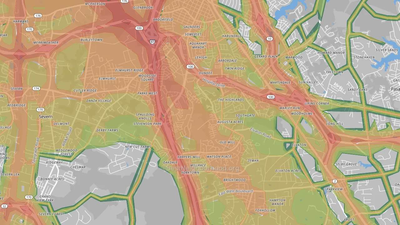South Gate, Glen Burnie, MD Map of Noise Levels in South Gate