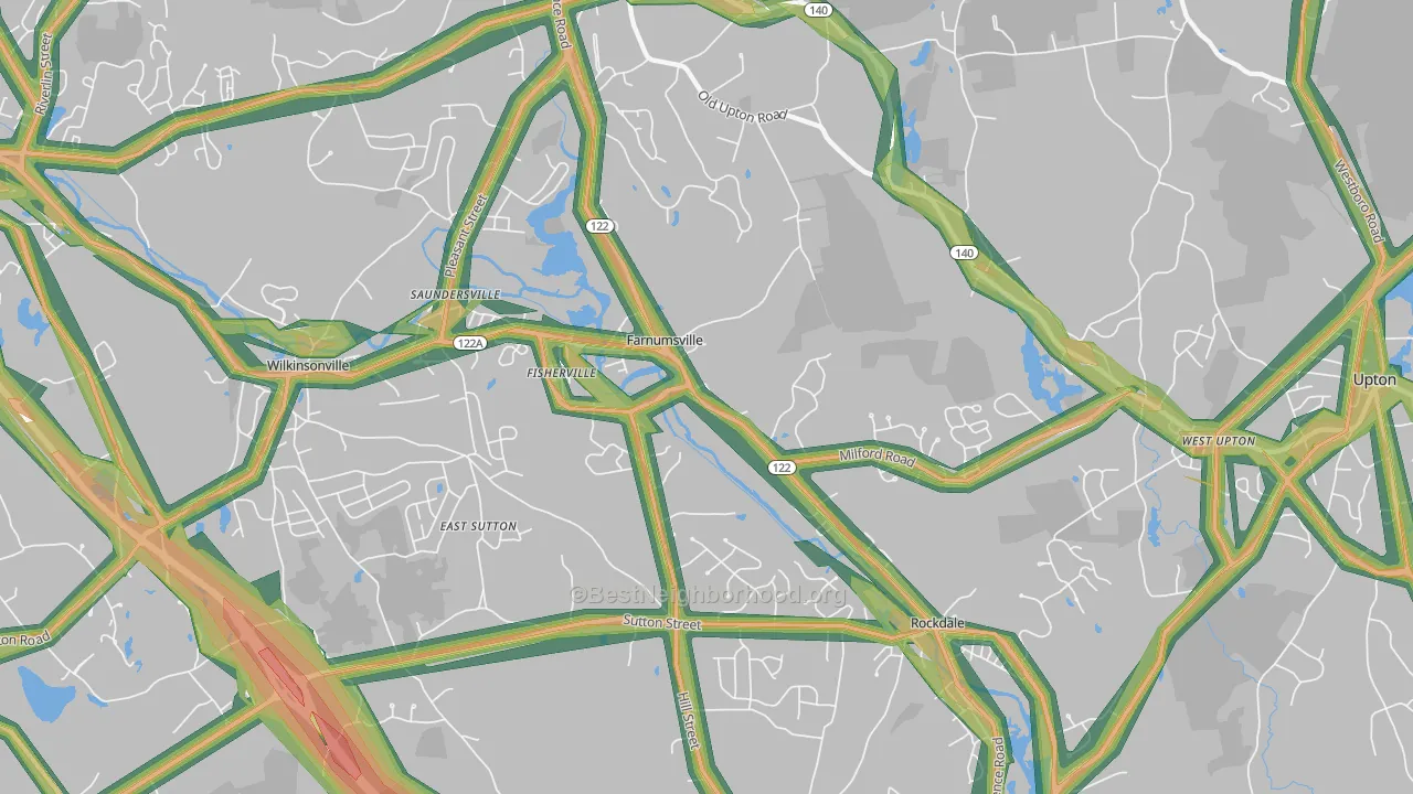 South Grafton, MA Map of Noise Levels in South Grafton