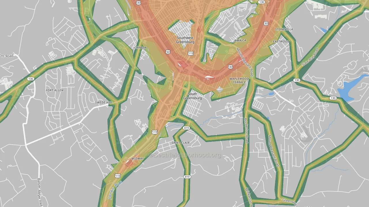 South Greensburg, PA Map of Noise Levels in South Greensburg