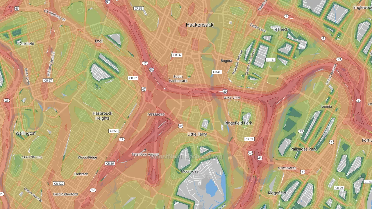 South Hackensack, NJ Map of Noise Levels in South Hackensack