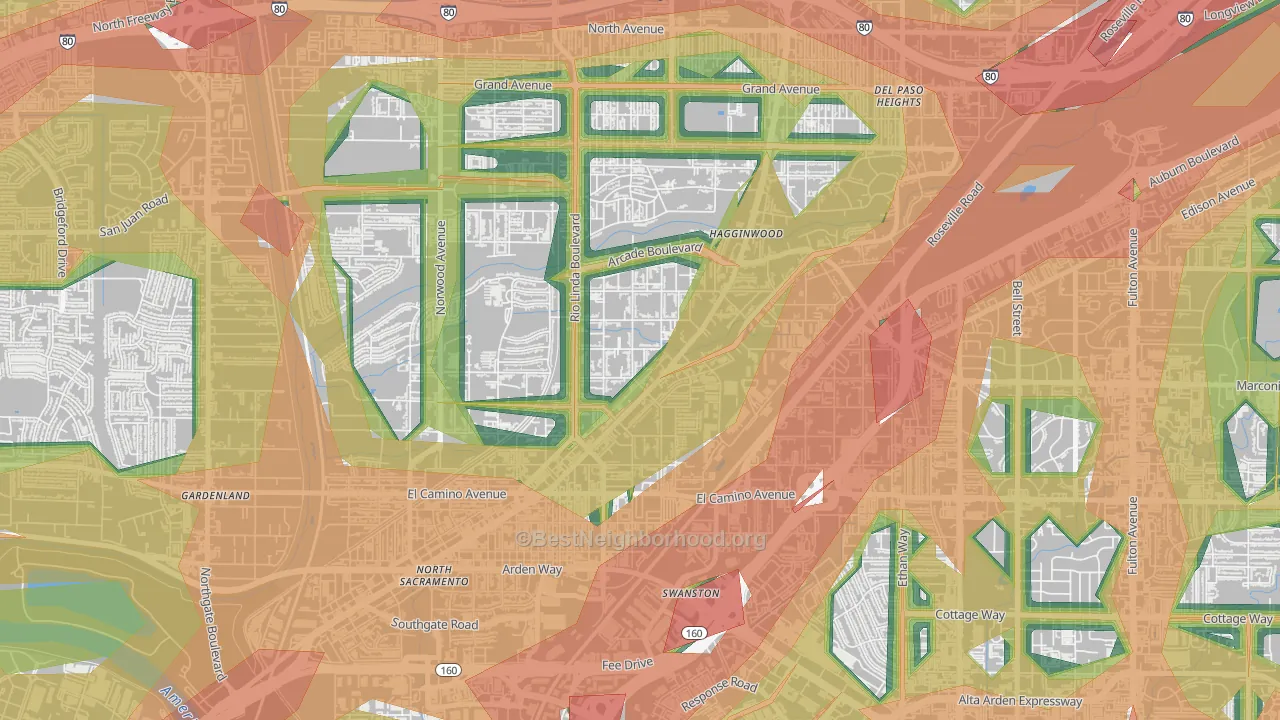 South Hagginwood, Sacramento, CA Map of Noise Levels in South Hagginwood