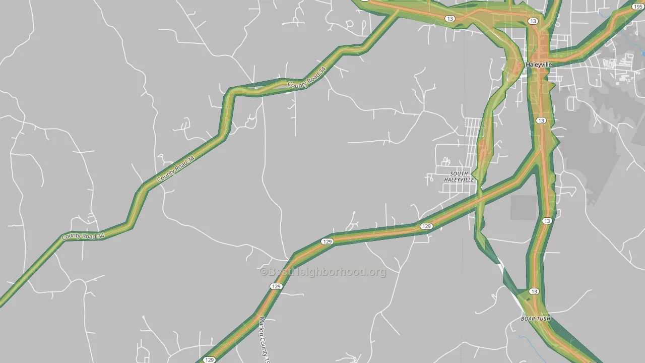 South Haleyville, AL Map of Noise Levels in South Haleyville