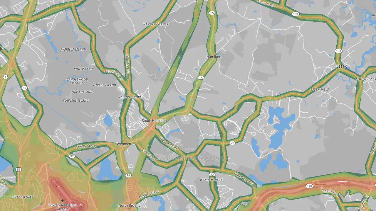 South Hamilton, MA Map of Noise Levels in South Hamilton